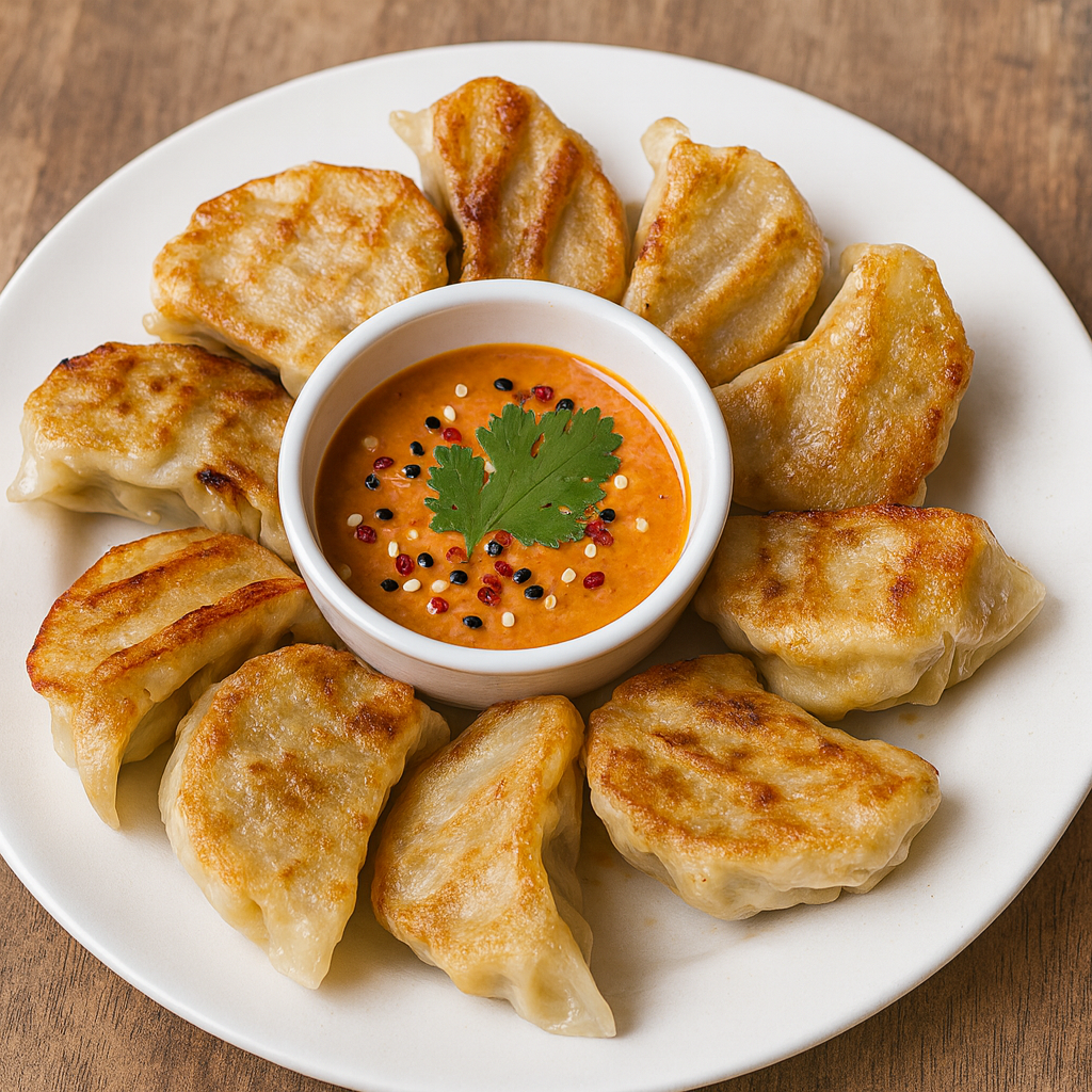 Kothey pan-seared momos with dip